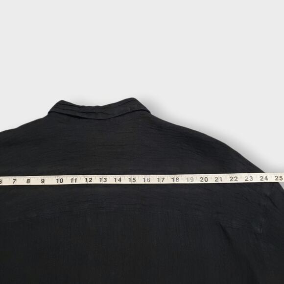 Tahari 100% Linen Crinkled Texture Black Button Up Shirt Sz XL Goth Neutral Core - Picture 10 of 11